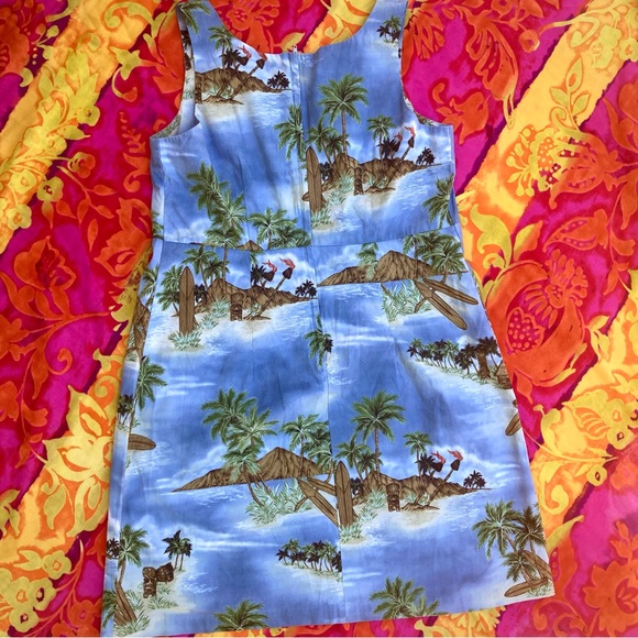 Hilo Hatties 1990s tropical Hawaiian light blue sleeveless sheath dress size 14 - Picture 5 of 15